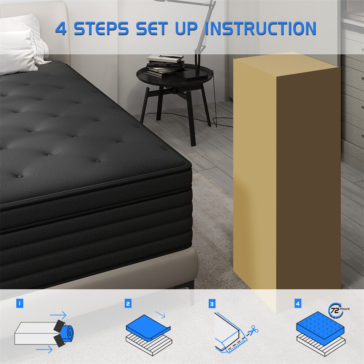 12″14″ Hybrid Mattress In A Box Innerspring Gel Memory Foam Twin Full Queen King