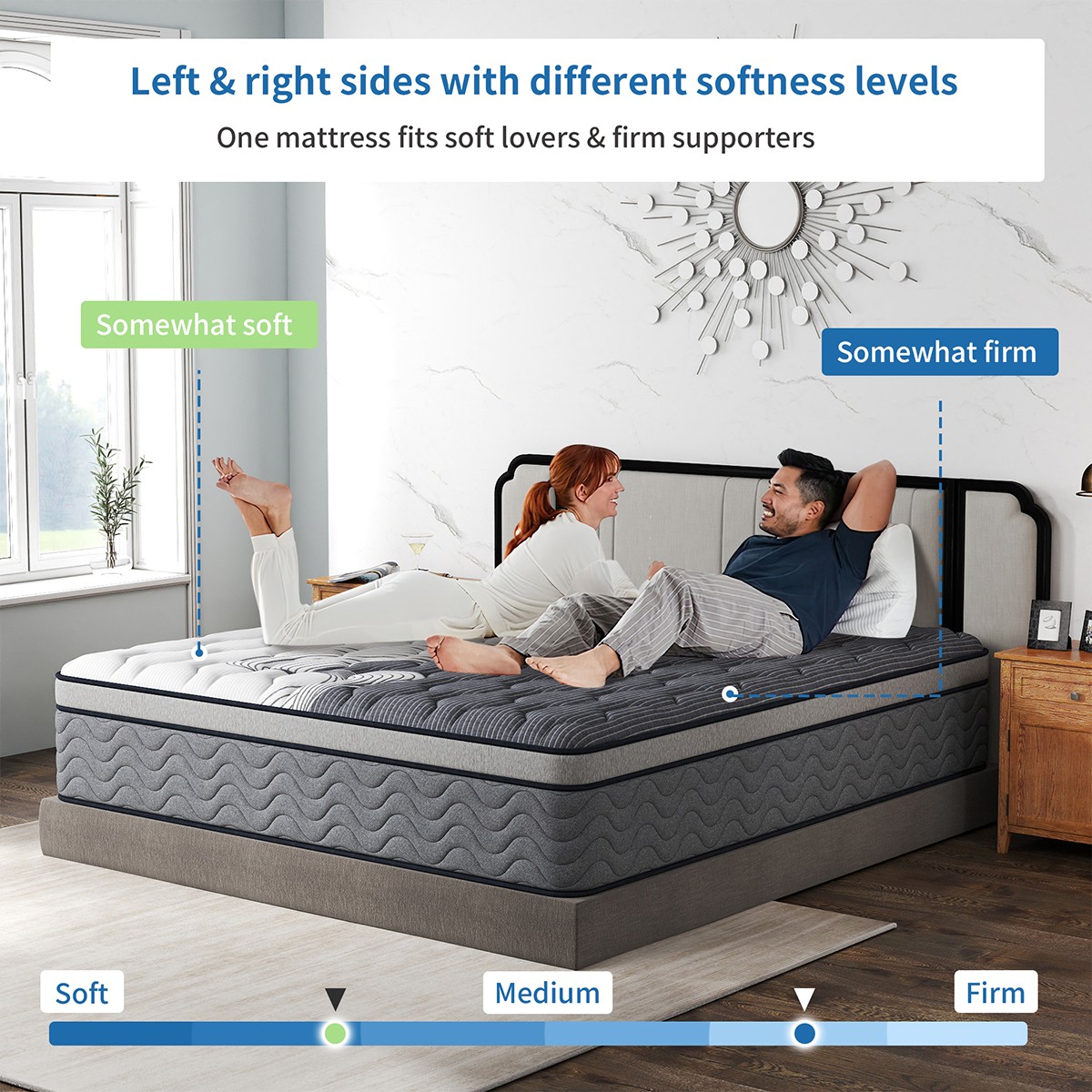 12 Inch Full Queen King Mattress In a Box Dual Zone Firm Soft Memory Foam Hybrid