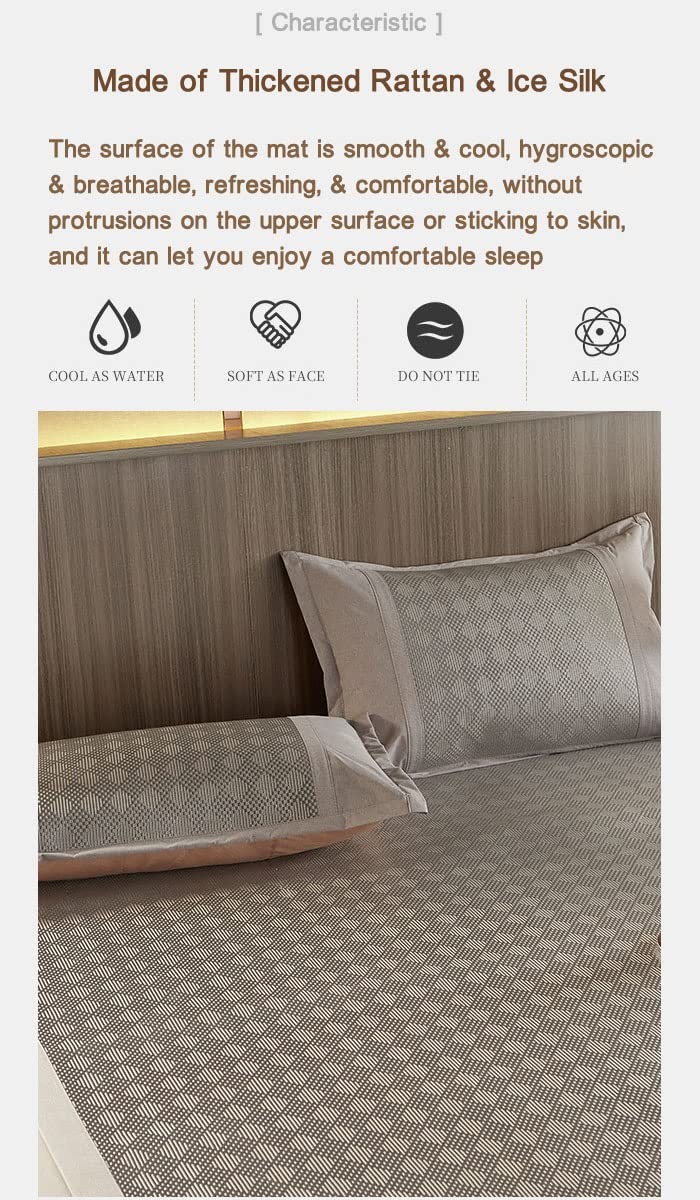 Square Cooling Bedding Mat,Ice Silk Rattan Matting,Foldable Jacquard Mixed Ic…