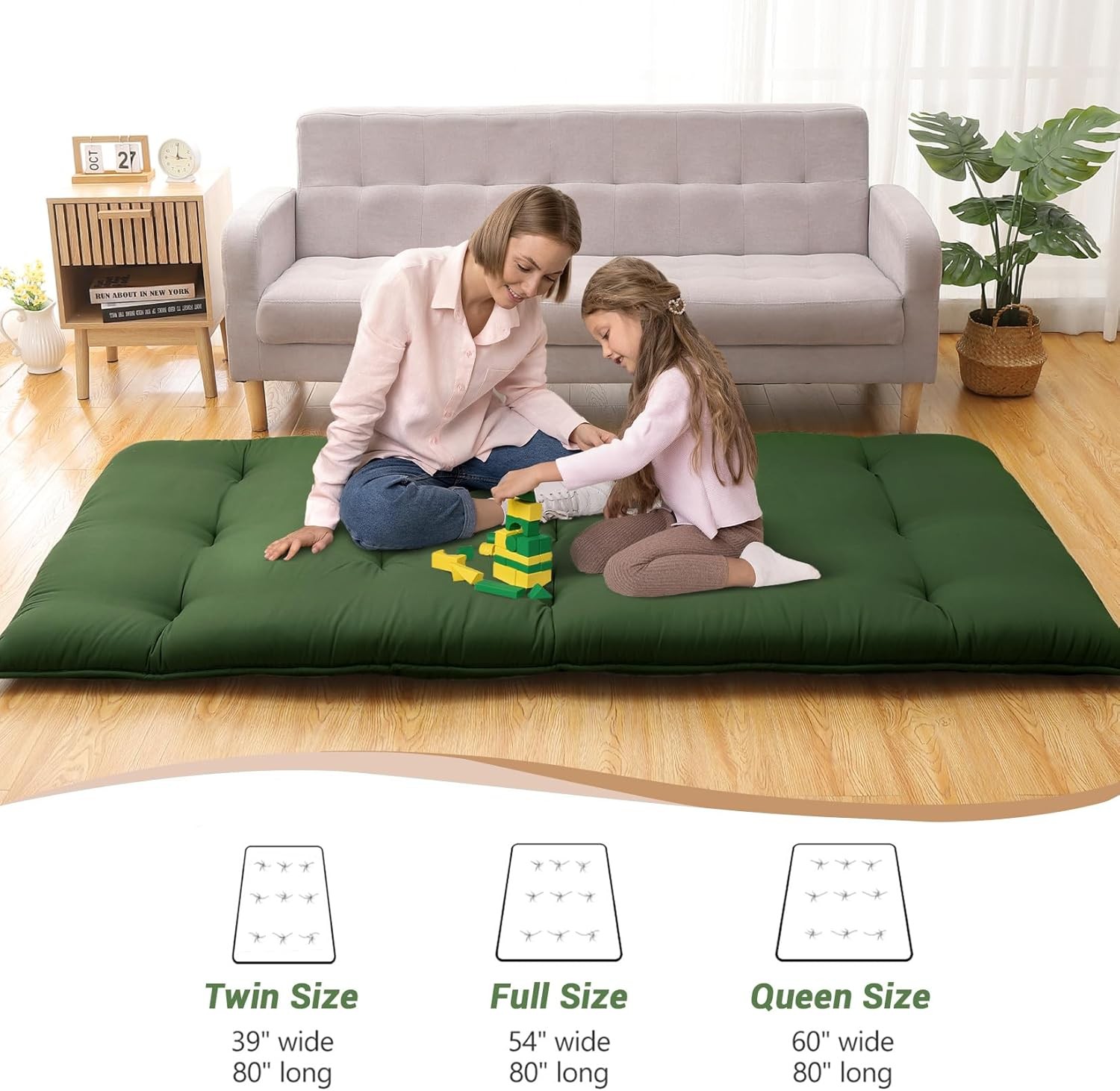 Twin Full Size Floor Mattress,Portable Roll Up Mattress Sleeping Pad for Dorm US