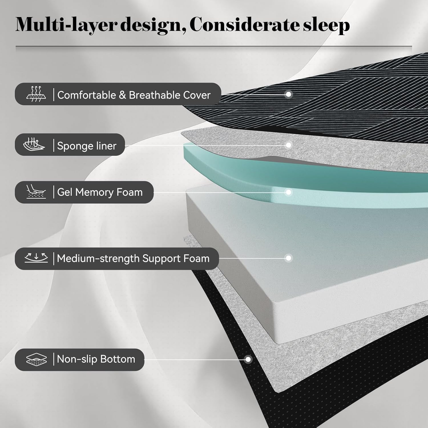 Portable Tri-Fold Memory Foam Mattress – Full Size, Washable Cover, Non-Slip