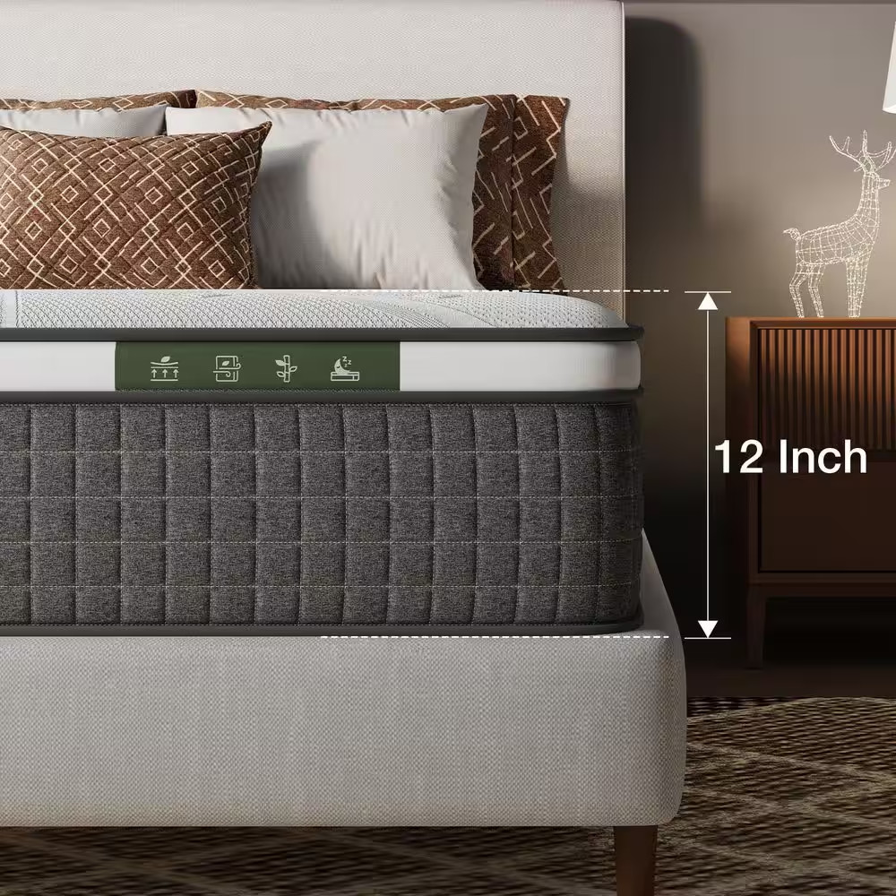 12 In. Medium Hybrid Memory Foam and Innerspring Mattress Tight Top Full Size Ma