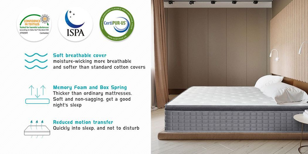 12/14 Inch Mattress in A Box,Pocket Innerspring Hybrid Foam Twin Full Queen King