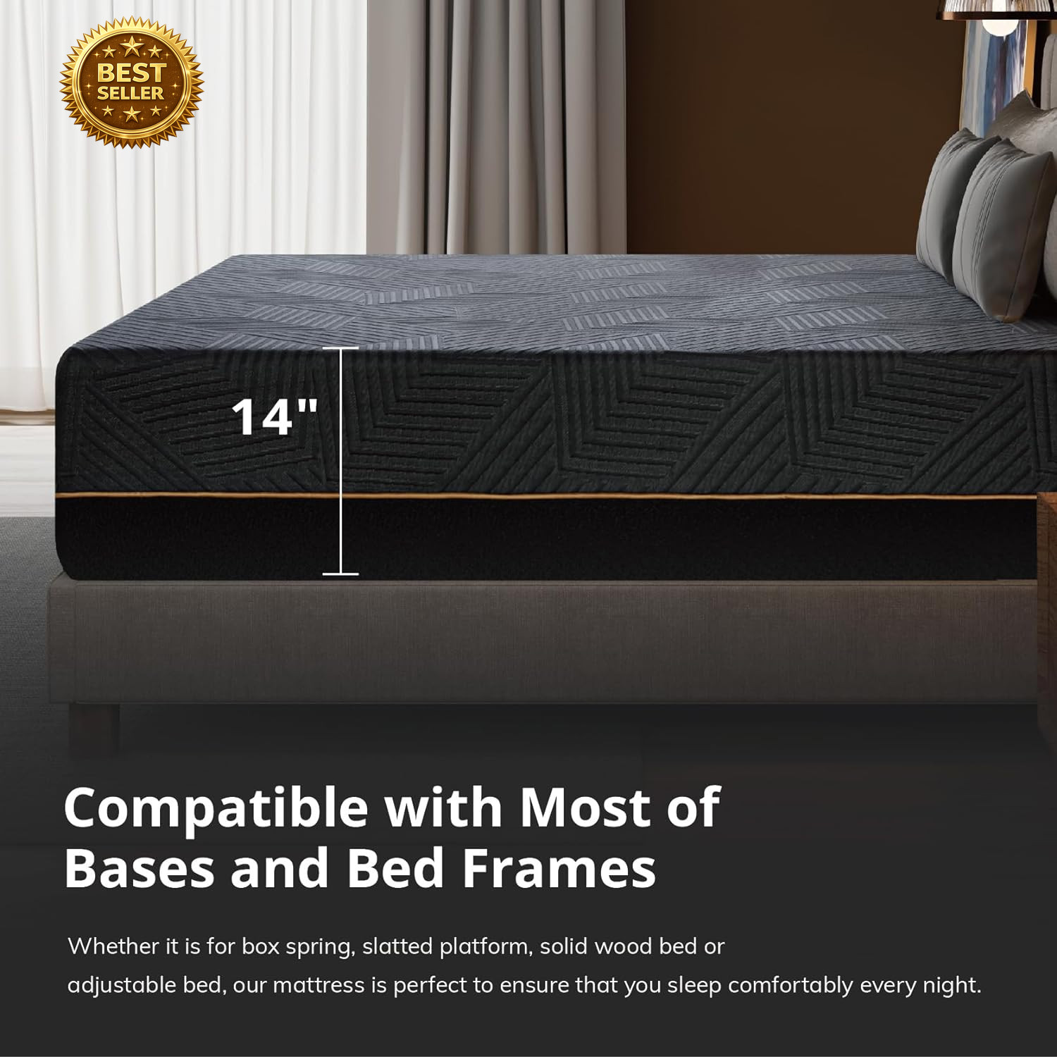 EGOHOME 14 Inch King Memory Foam Mattress Cooling Copper Gel Medium Firm 76×80