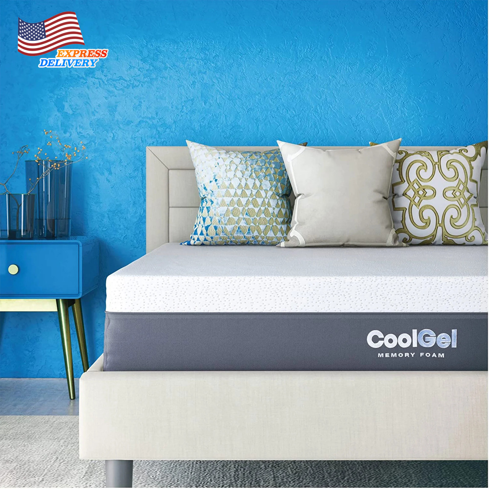 12″ King Medium Tight Top Gel Memory Foam Mattress Grey FREE SHIPPING USA