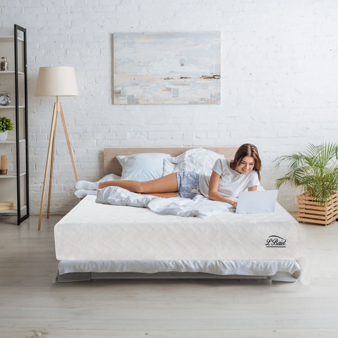 L’Baiet 12″ Bed in a Box Gel Medium Firm Memory Foam King Size Mattress in White