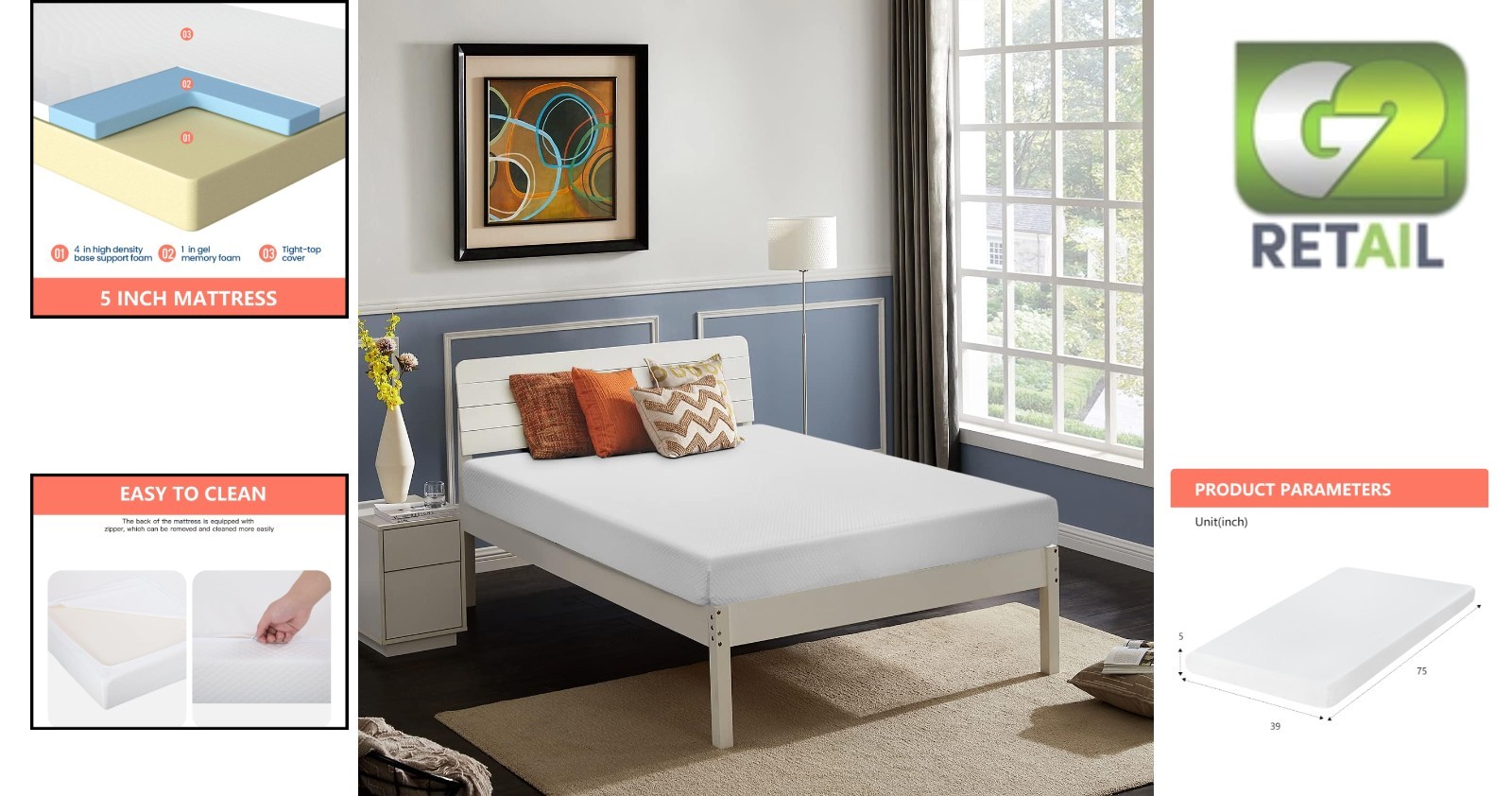 Medium Firm Twin Mattress – 5-Inch Cooling Gel Foam, Removable Cover, Low Hassle