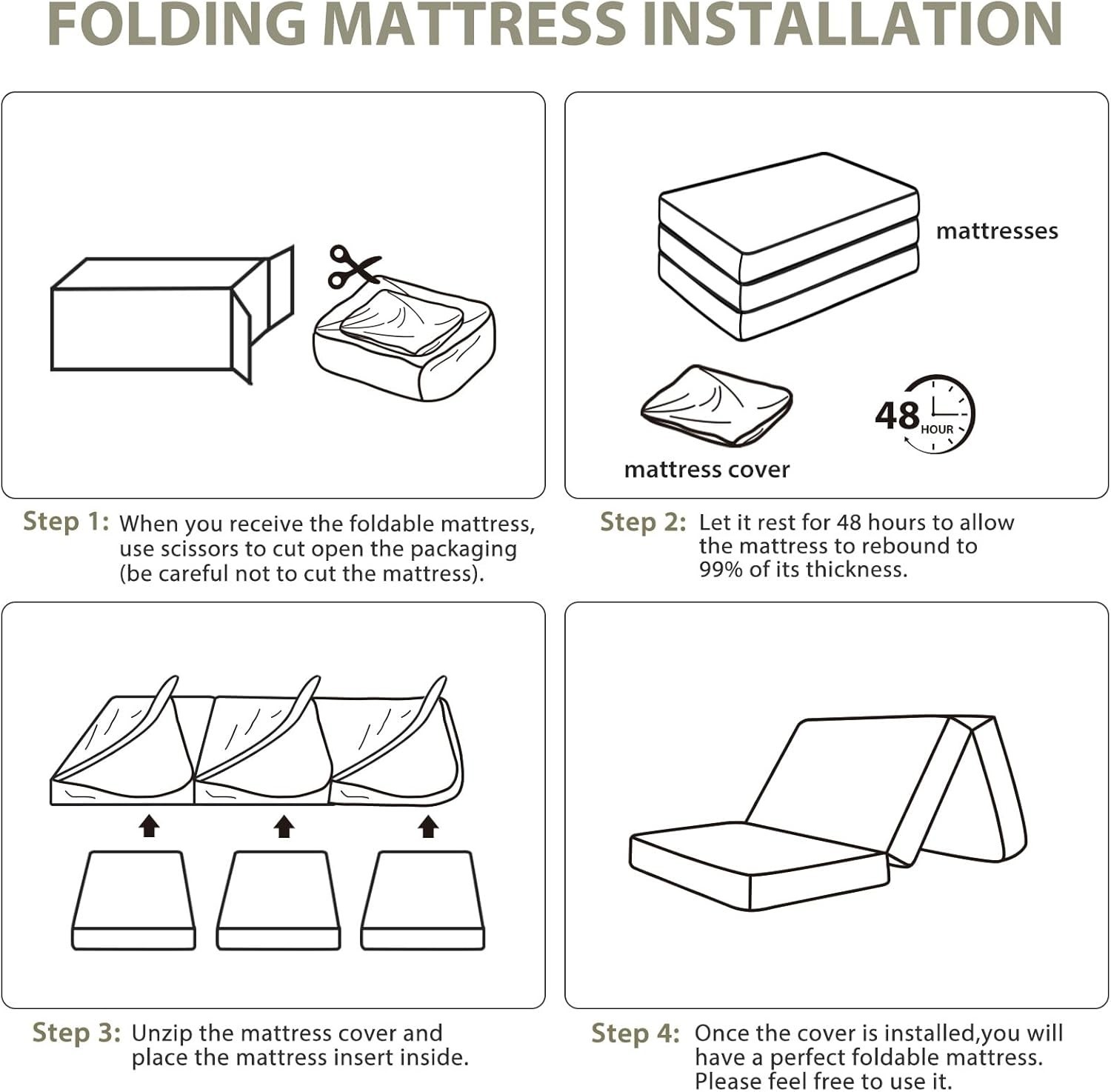 3 Inch Portable Tri-Folding Memory Foam Mattress – Removable and Washable Cover