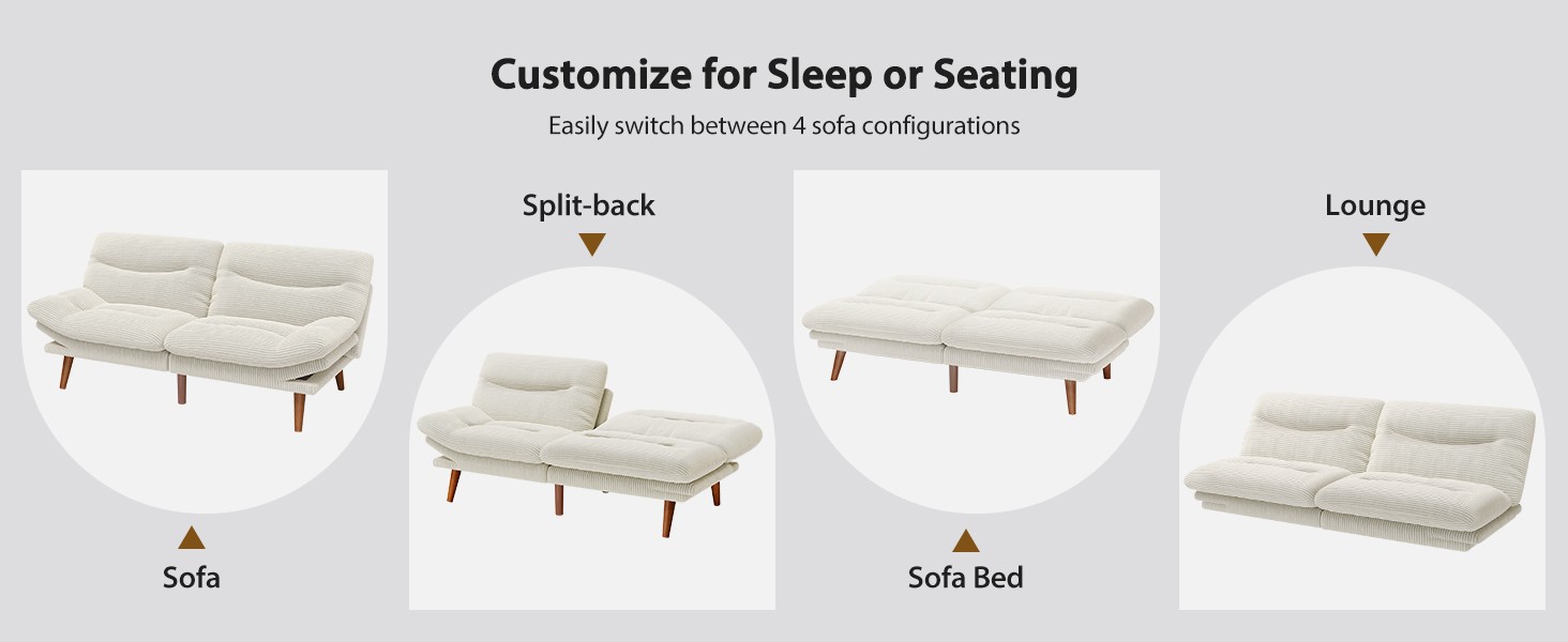 Pipi Futon Sofa Bed, 66 Inch Corduroy Futon Couch Convertible with