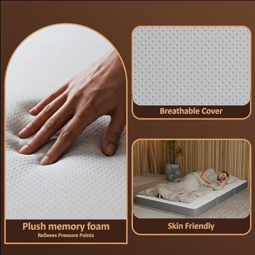 5-Inch Tri-Folding Gel Memory Foam Floor Mattress | Portable, Soft Cot Pad, Wash