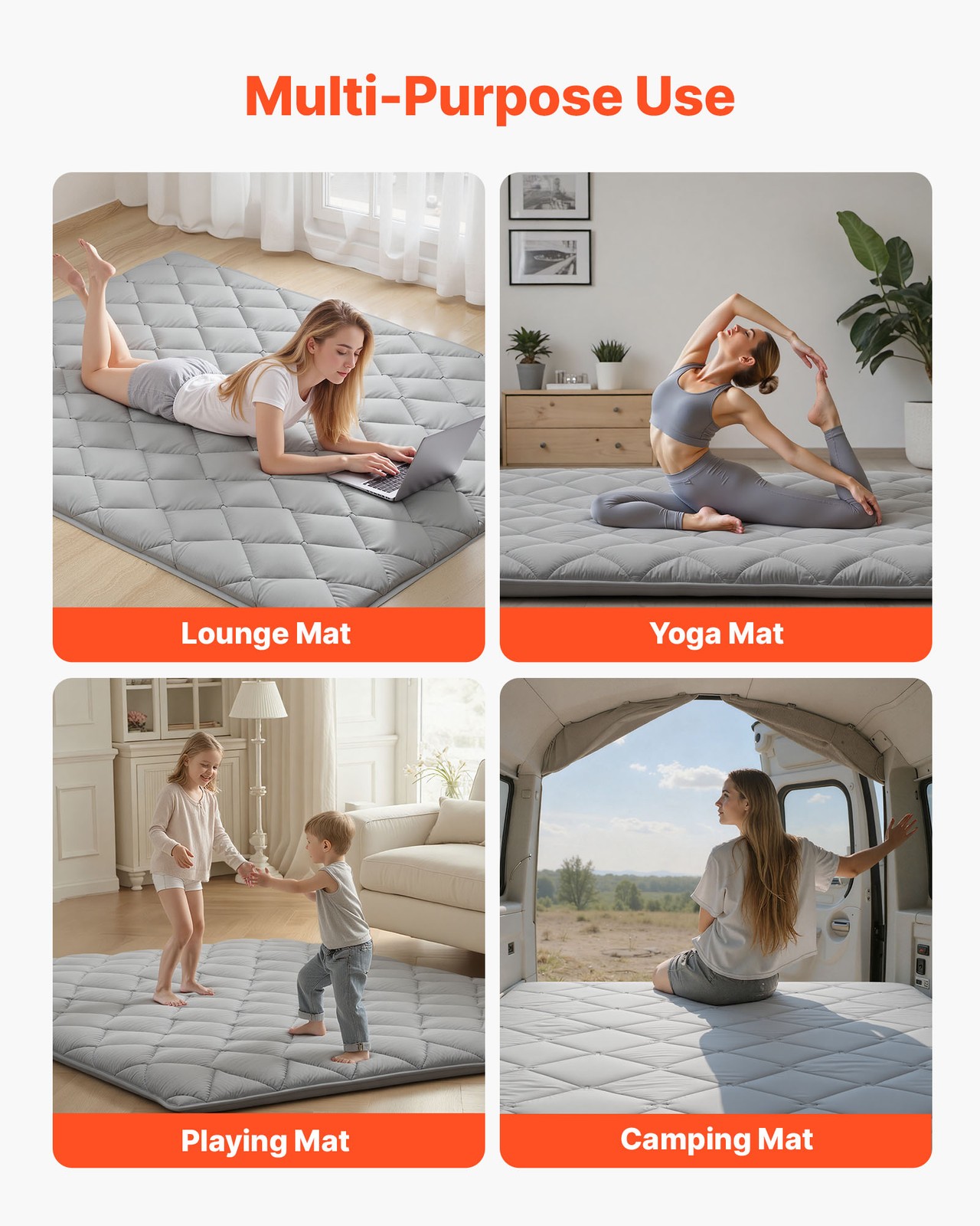 VEVOR Japanese Tatami Mattress Queen Foldable Futon Mat with Storage Bag Gray