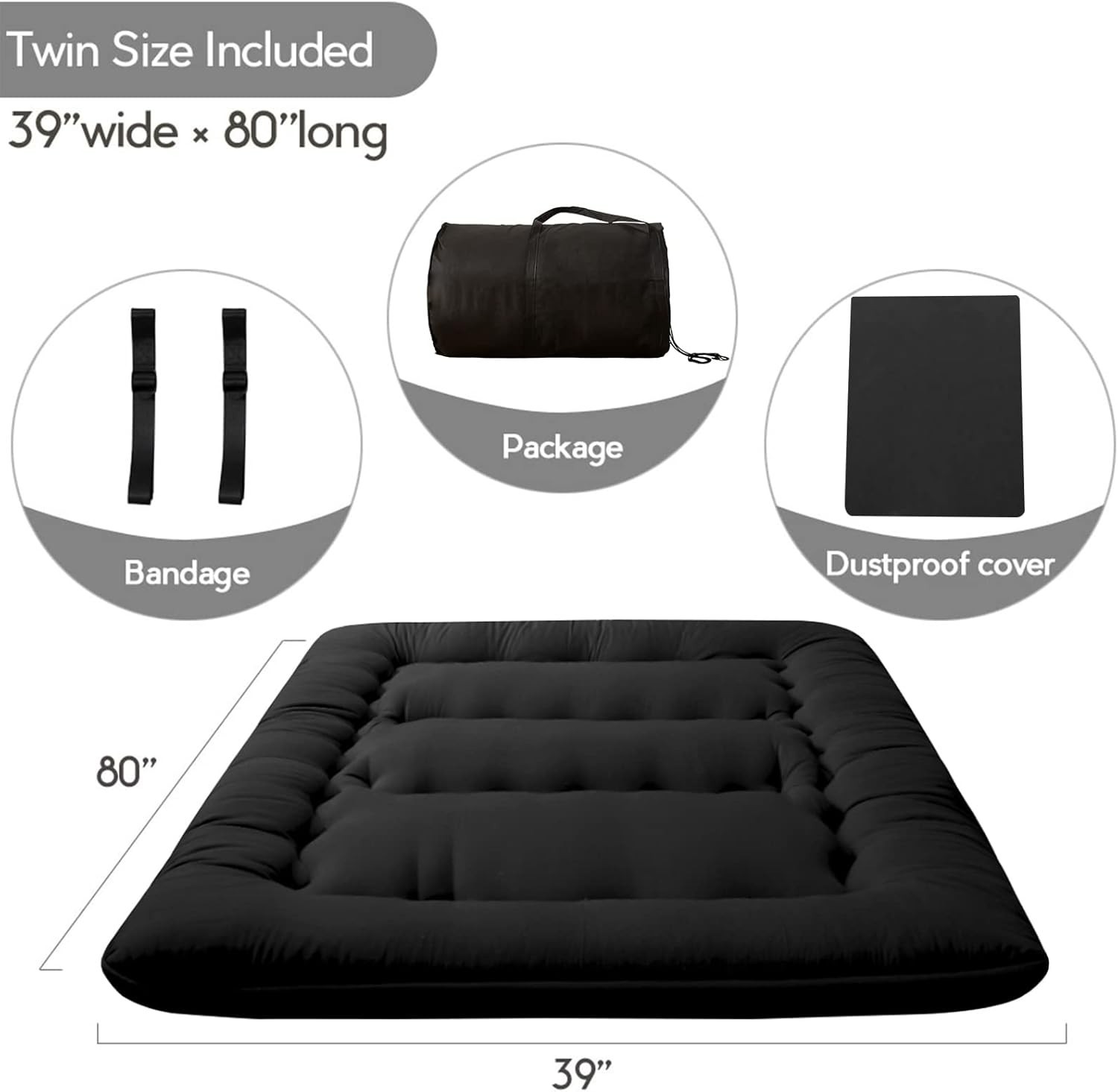 MAXYOYO Japanese Floor Mattress Futon Mattress, 4″ Thicken Tatami Mat #3426PUP1