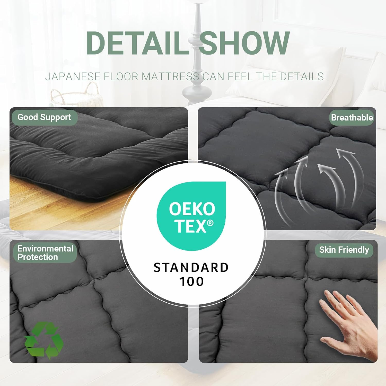 Japanese Floor Mattress Futon Mattress,3″ Foldable Tatami Sleeping Pad for Adult