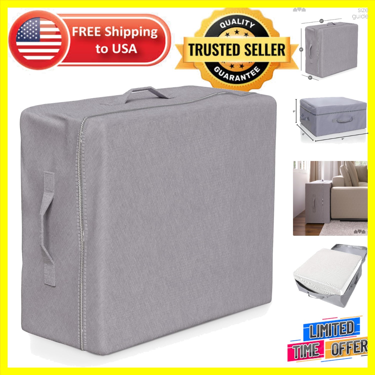 Stylish Grey Polyester Carry Case for Tri Folding Mattress – 75″ x 25″ x 4″