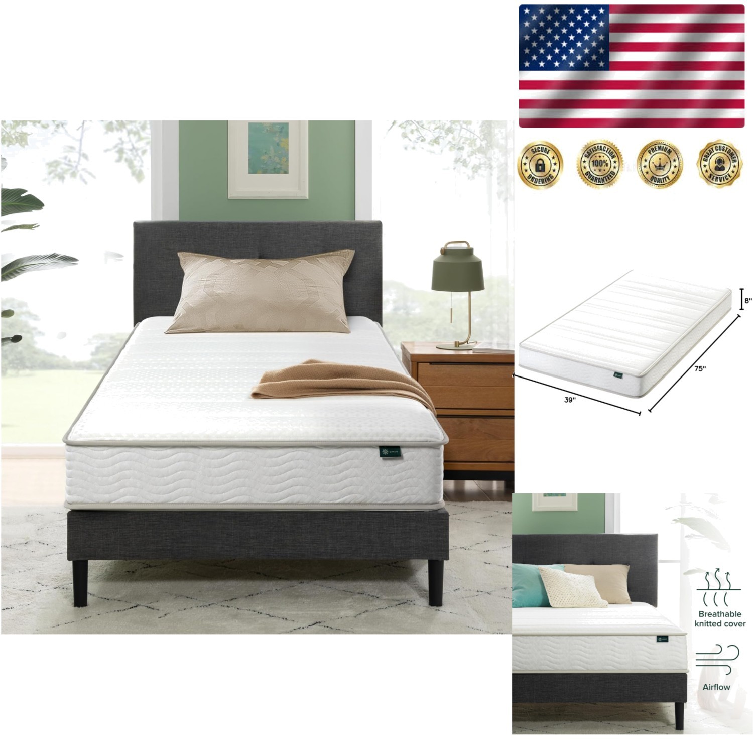 Quality Sleep with 8 Inch Foam & Spring Twin Hybrid Mattress – Fiberglass Free