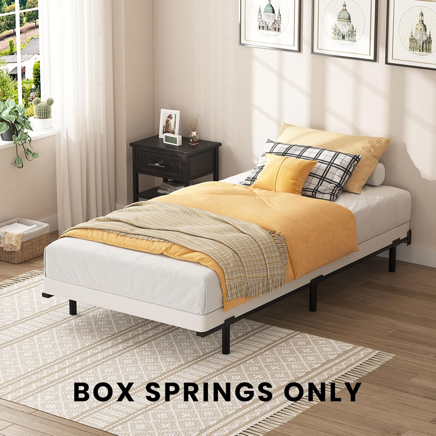 Low Profile Twin Box Spring – 3 Inch Heavy Duty Metal Bed Base with Cover