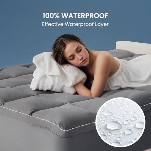 Dual Layer 4 Inch Memory Foam Mattress Topper, 2 inch Cooling Gel Queen Grey