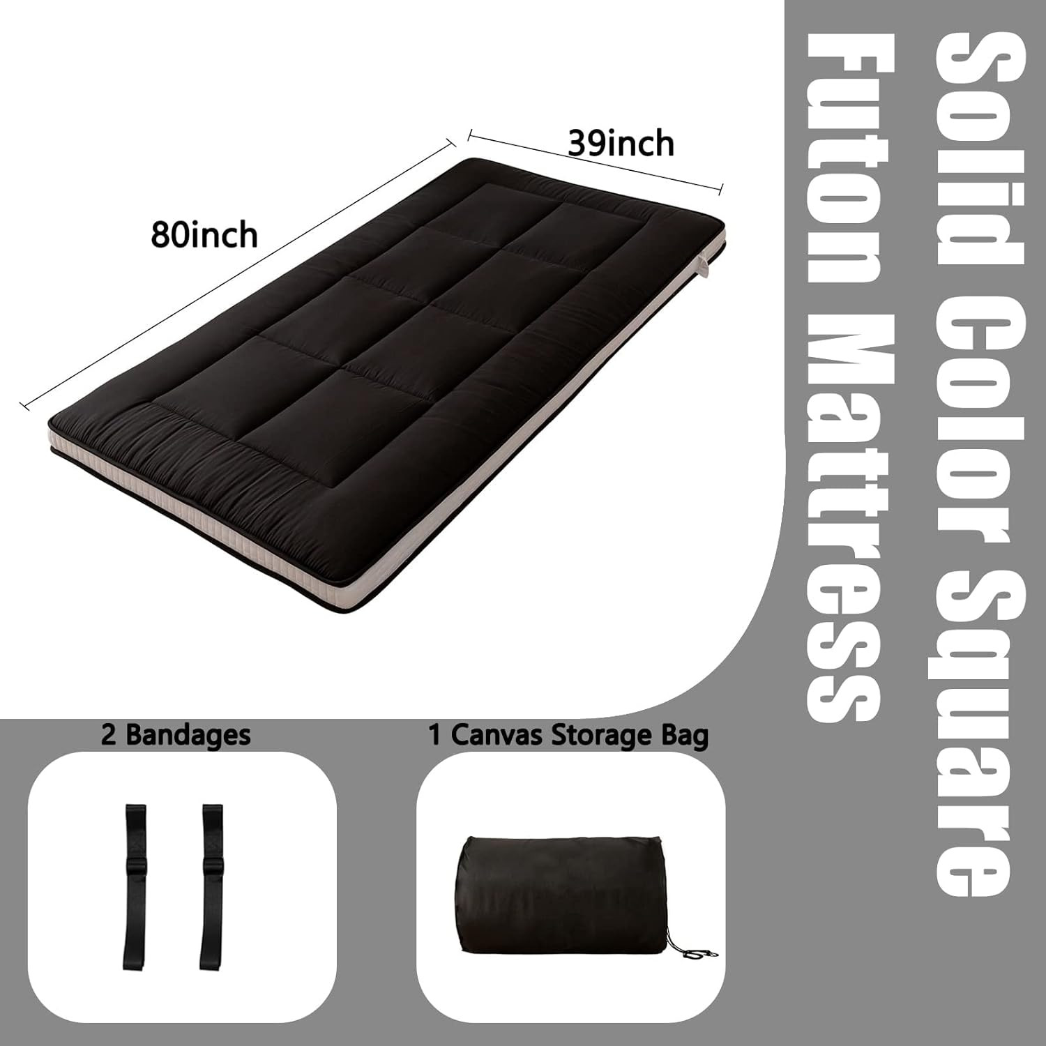 Futon Mattress, Padded Japanese Floor Mattress Quilted Mattress Topper, Extra Th