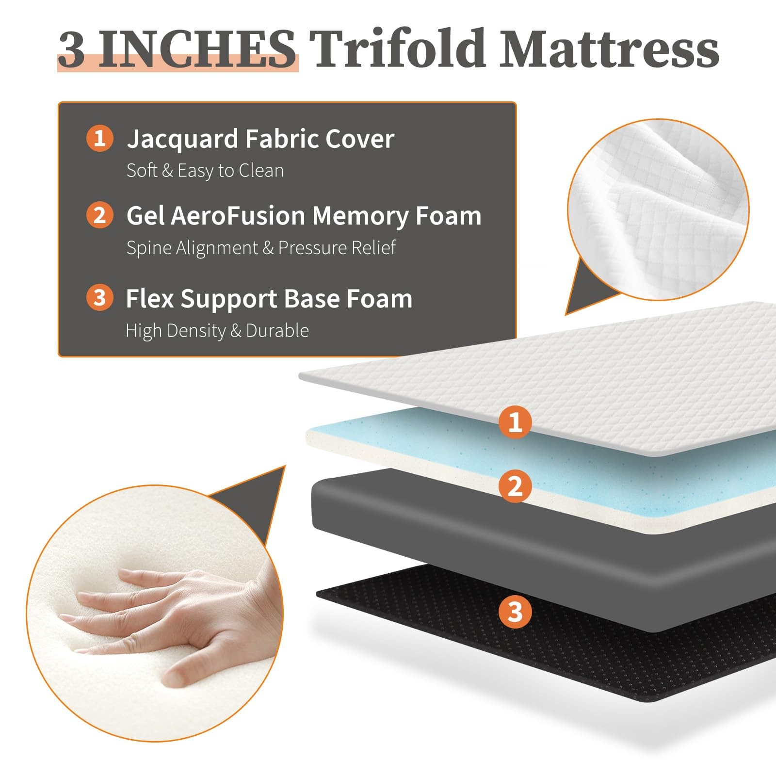 Colchon Triplegable Twin 75×38 Para Dormir En El Piso Colchonetas De Memory Foam