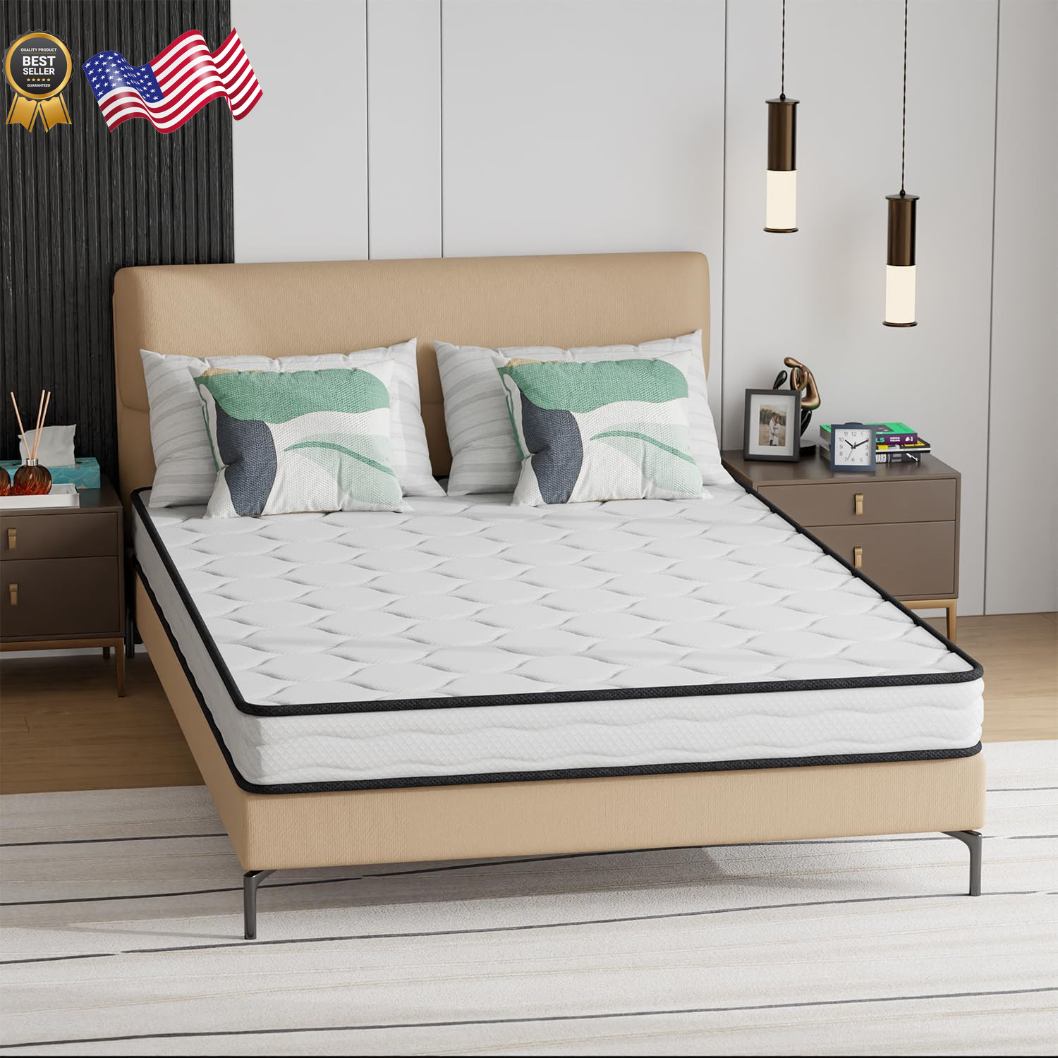 6 Inch Full Mattress Medium Firm Hybrid Mattress White with High-Density Foam