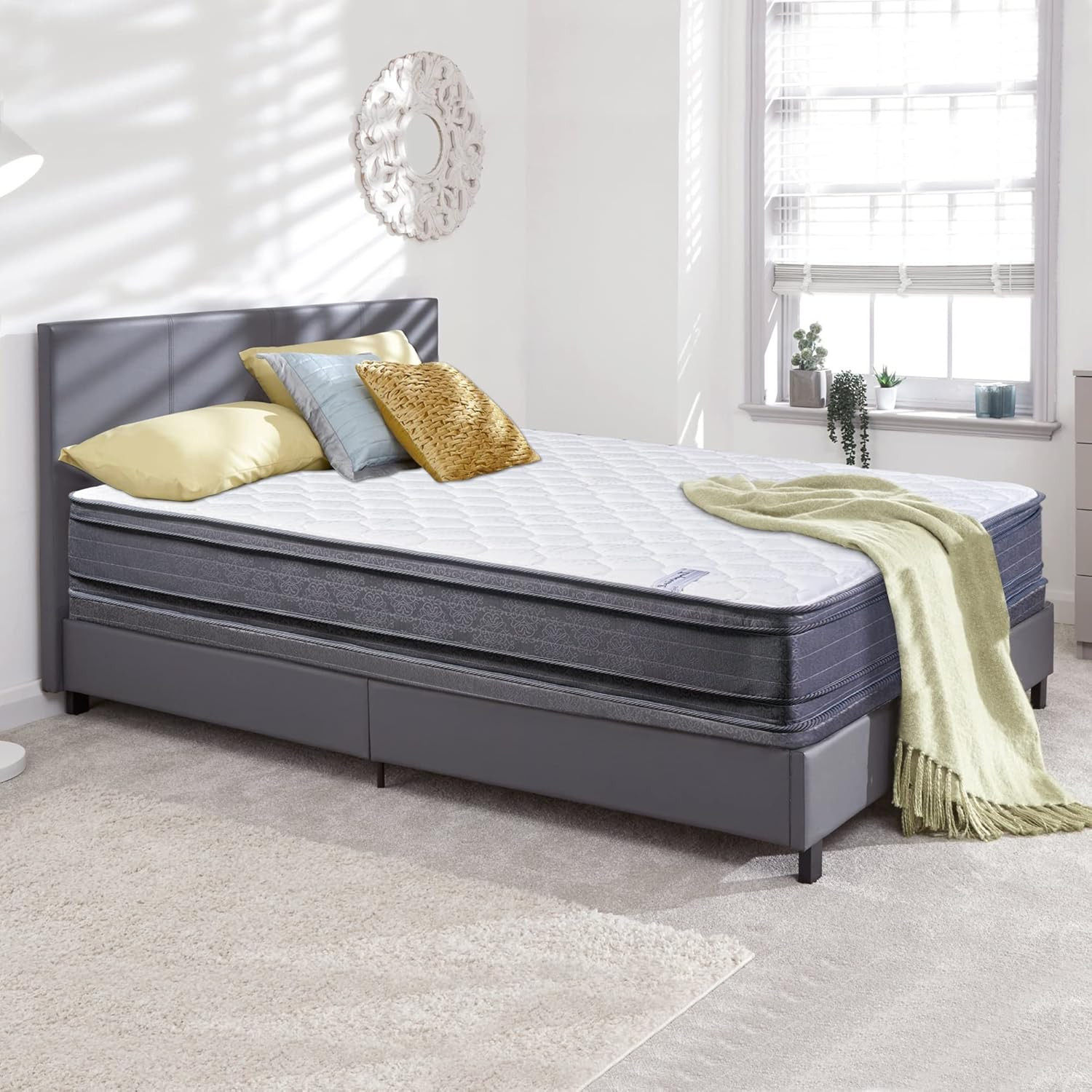 12″ Plush Hybrid Euro Top Mattress & 8″ Box Spring Set, Twin, White
