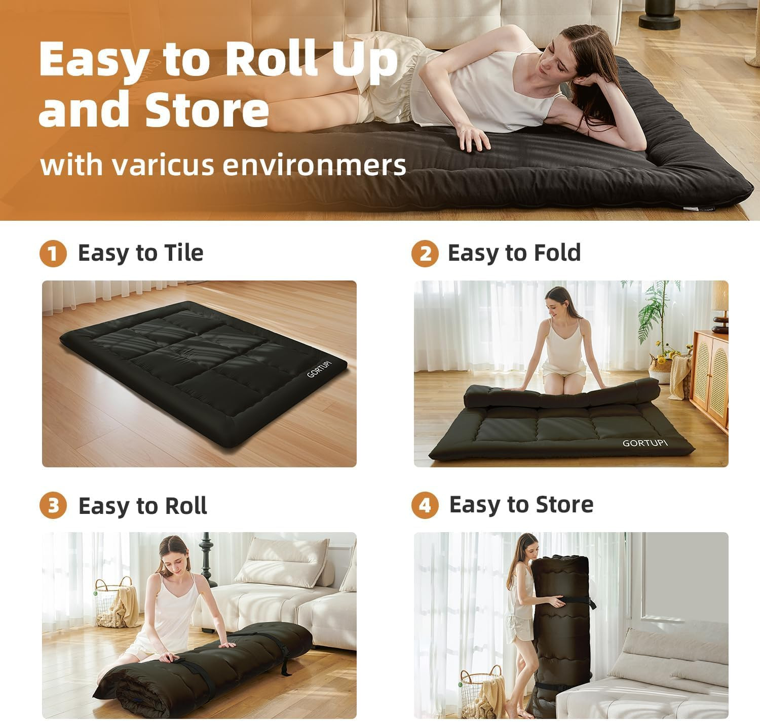 Japanese Floor Mattress,Futon Mattress 3″ Black Thicken 100% High Density Comfor