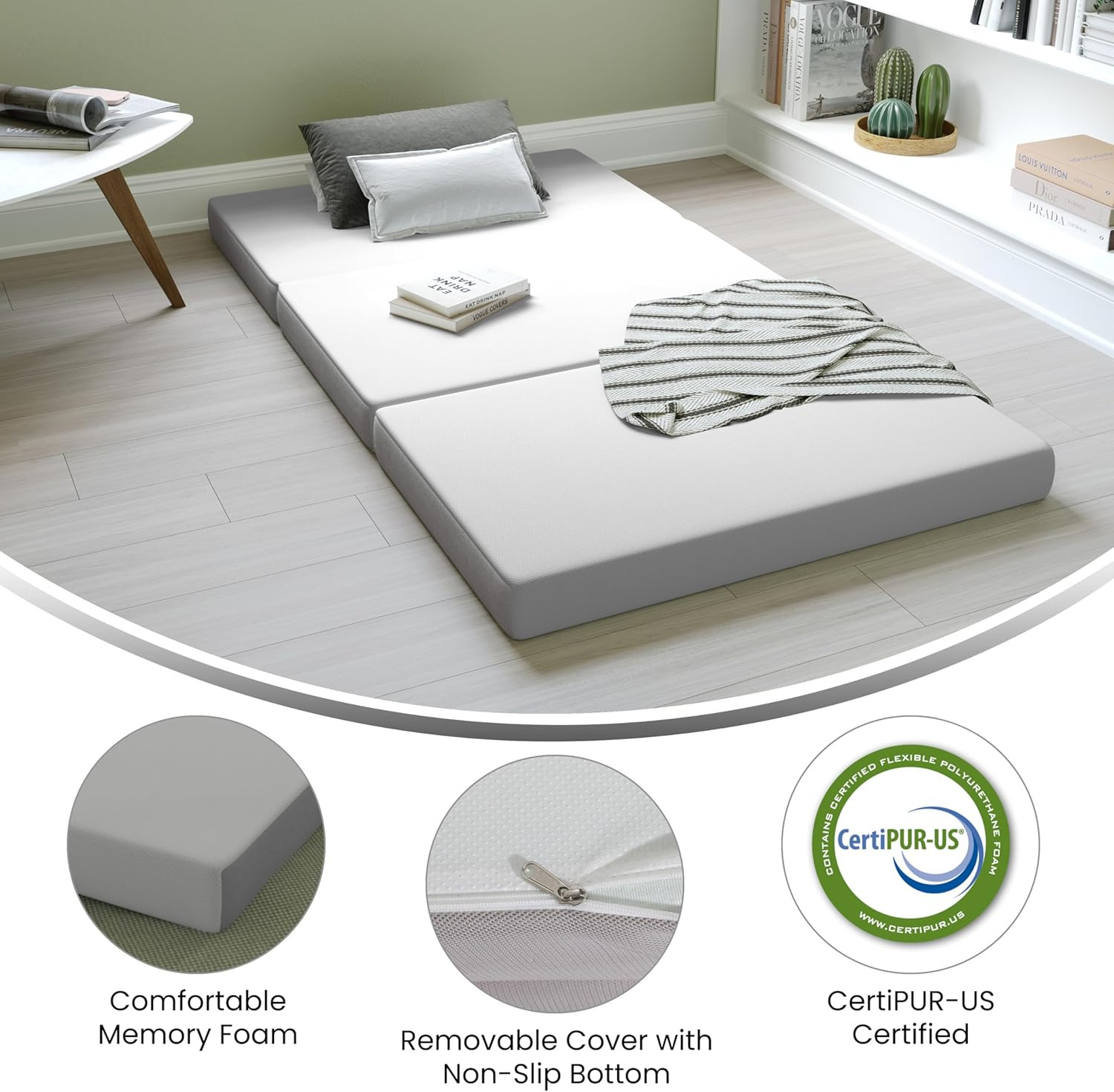 Cloud Tri-Fold Cooling Memory Foam Mattress, Portable Mattress in a Box, Certipu