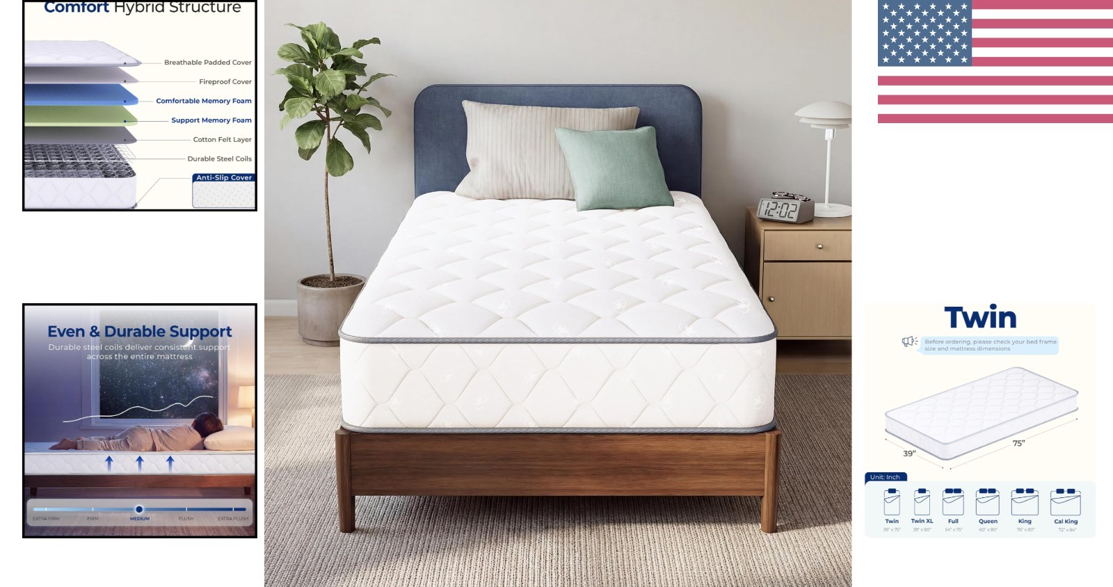 Breathable 8-Inch Twin Mattress – Medium Firm Gel Memory Foam & Spring Support