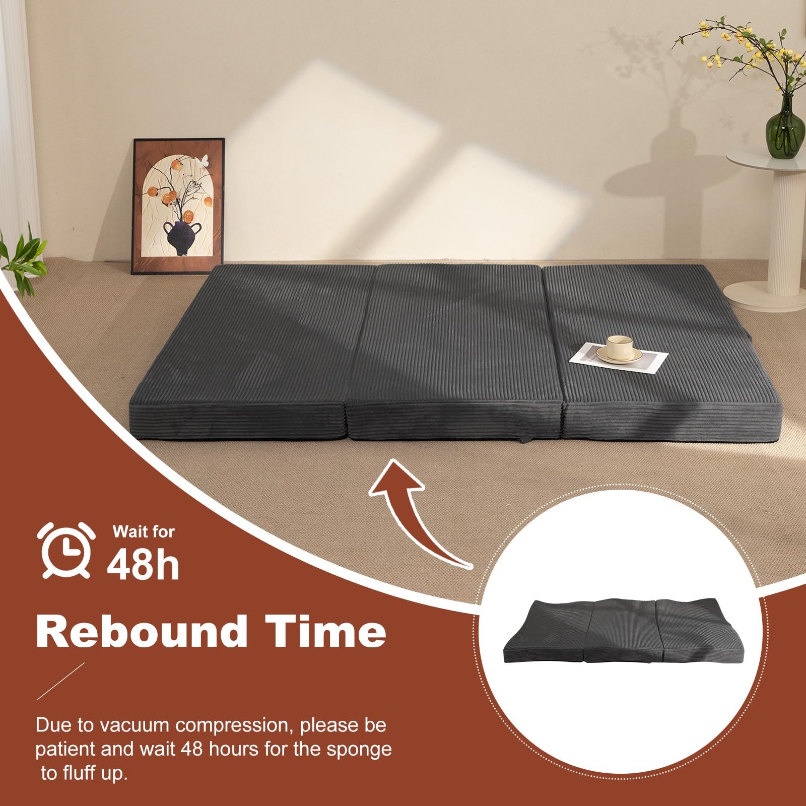 6-Inch Tri-Fold Foldable Mattress, Folding Sofa Bed with Removable Washable C…