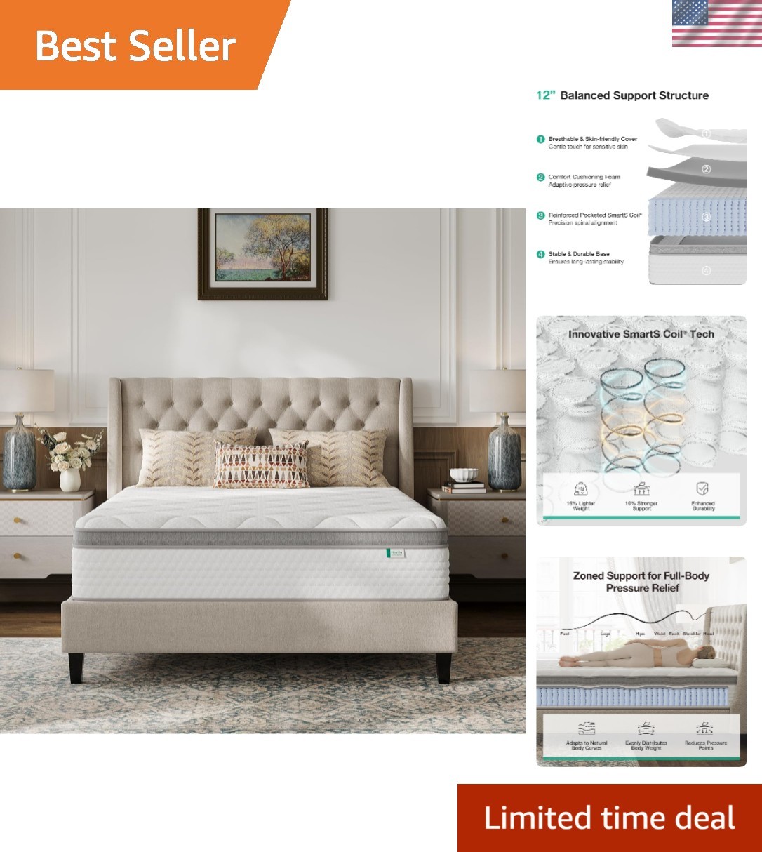 Full Size Mattress, 12 Inch Hybrid Mattress in A Box, Pocket Innerspring for …