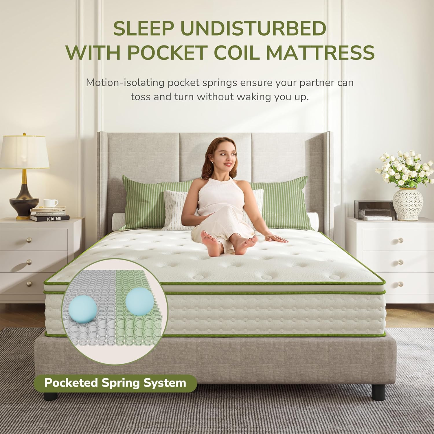 12″ Queen Hybrid Mattress Medium Firm Memory Foam Pocket Springs