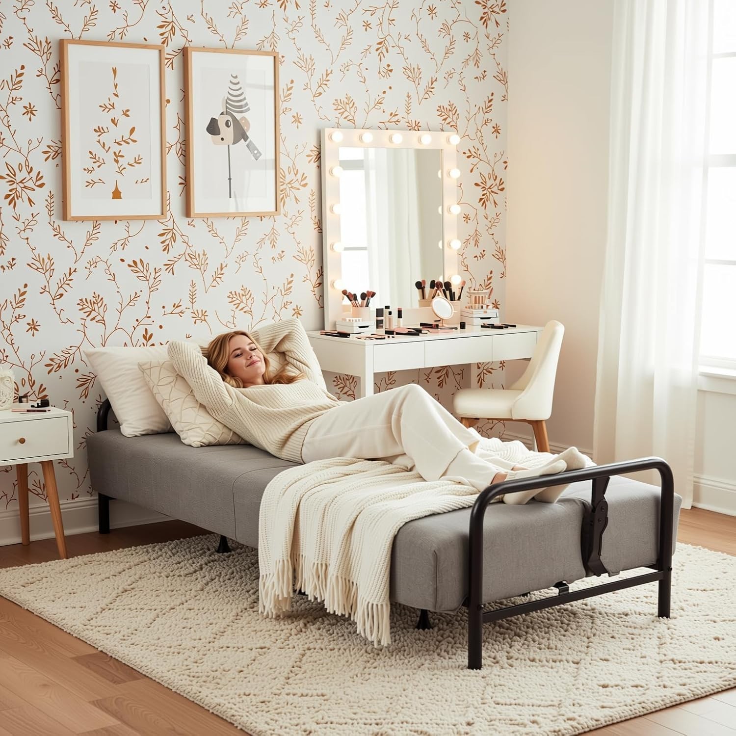 Modern Grey Futon Sofa Bed with Arm, 78.74″ 3-Posit