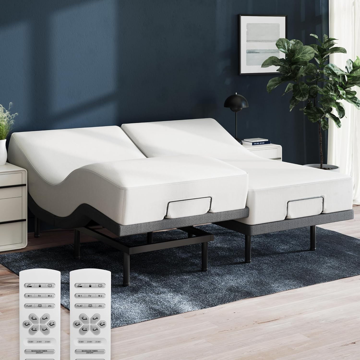Twin XL Adjustable Base & 12” Medium Firm Mattress with Massage & Cooling Top