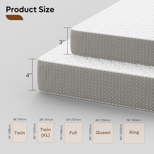 3 Inch Gel Memory Foam Mattress Topper Size (60 x 80 Queen White (3 Inch)
