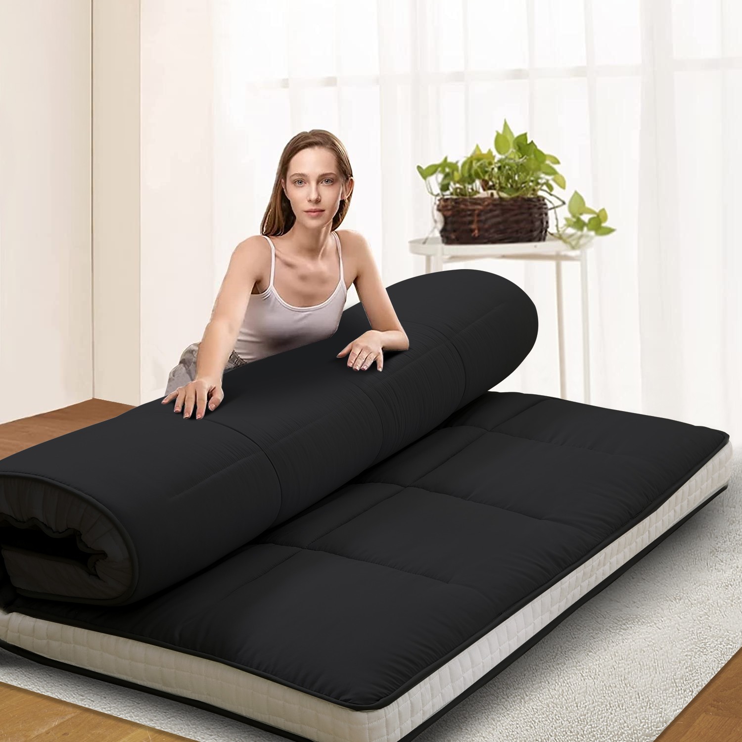 Futon MattressJapanese Floor Mattress Folding Tatami Floor Fleece Mat Couch Bed