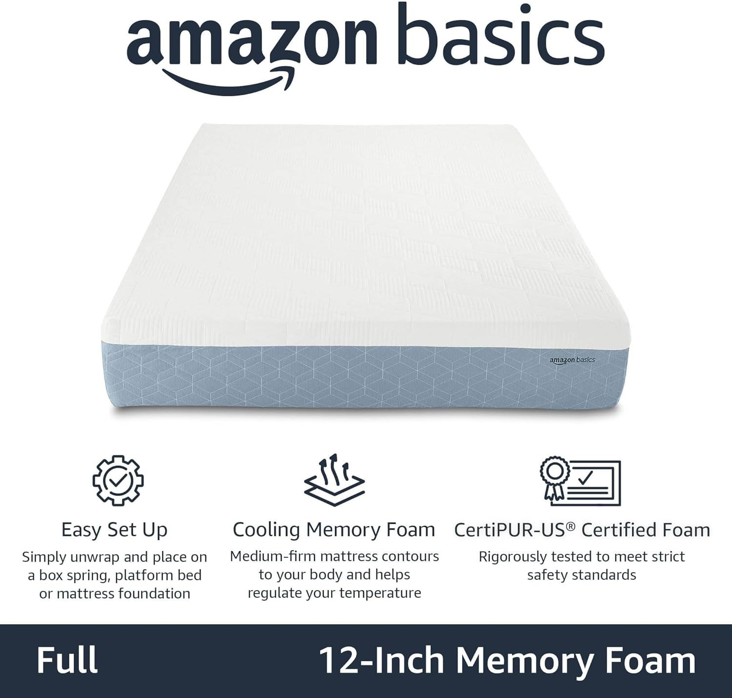 Cooling Gel Memory Foam Mattress – Medium Firm Full Size 75x54x12 Inches