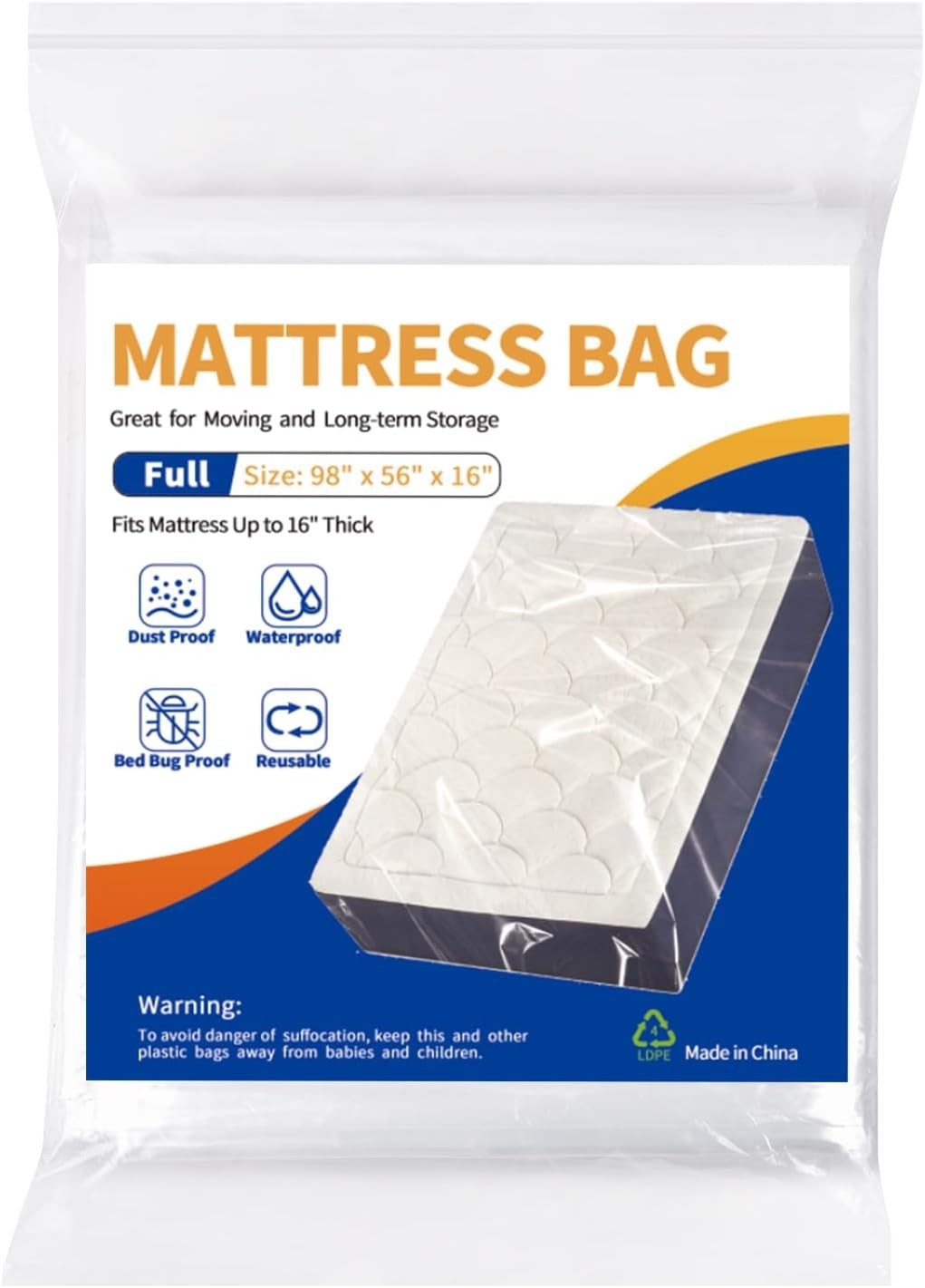 Clear Waterproof Mattress Protector Cover – Heavy-Duty Moving Bag (Full)