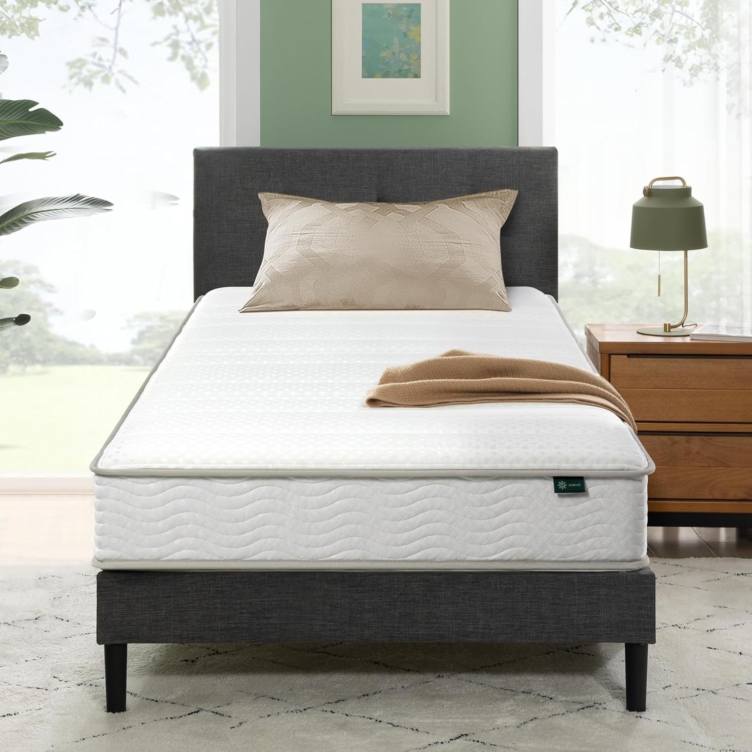 8-Inch Twin Foam & Spring Hybrid Mattress – Medium Firm, Fiberglass Free – White
