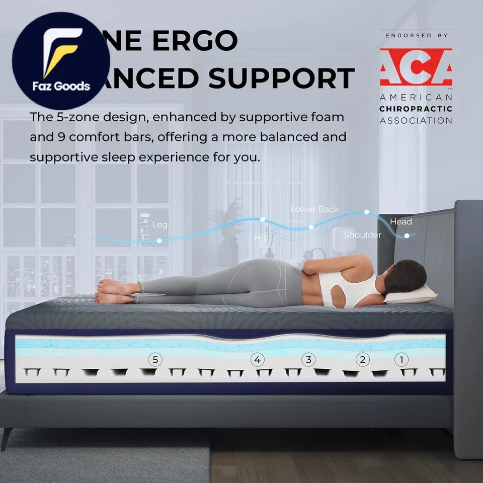 Coolnest 14 Inch King Size Mattress, Cooling King Memory Foam Mattress for Cool