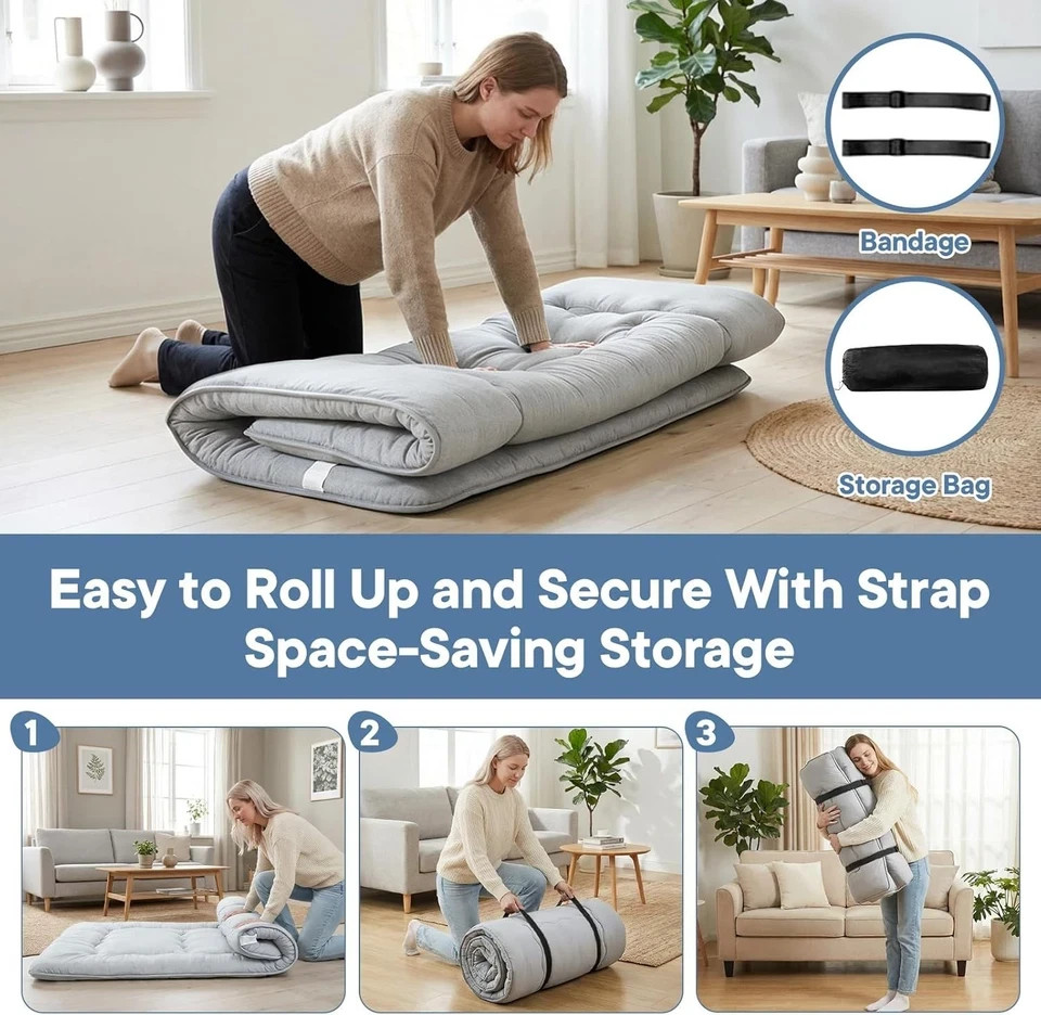 4-Inch Floor Mattress,Japanese Tatami Futon Mattress w/Removable Cover,Roll Up