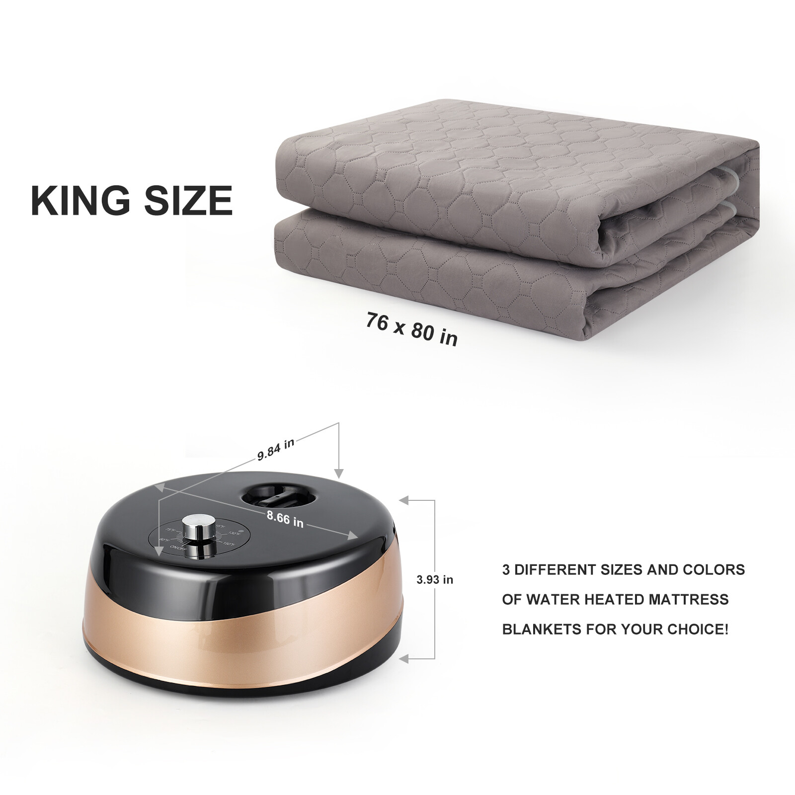Electric Water Heated Mattress Pad Warm King Size 76″x80″ Water Heating Family