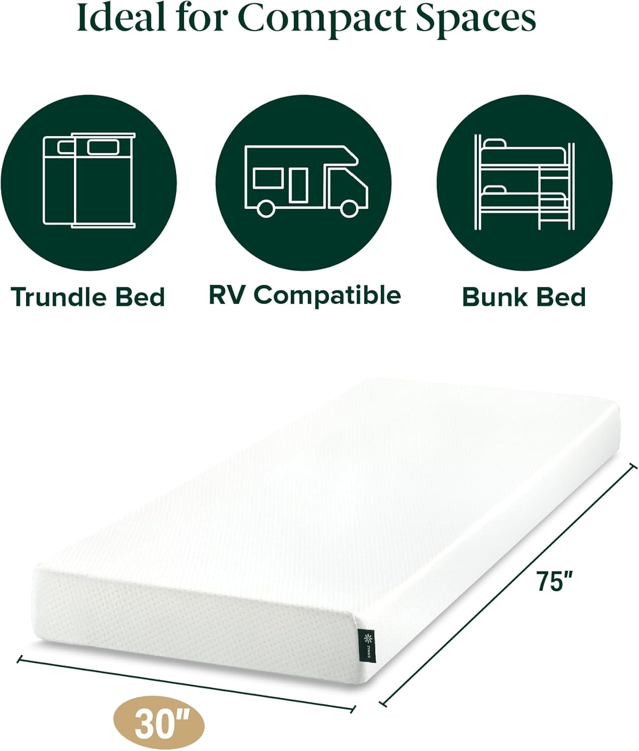 5 Inch Memory Foam Mattress, 75″ X 30″ (Slim Fit), Bunk Bed, Trundle Bed, Day Be