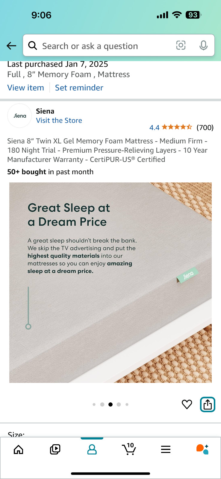Brand New Siena 8” Twin Gel Memory Foam Mattress – Medium Firm