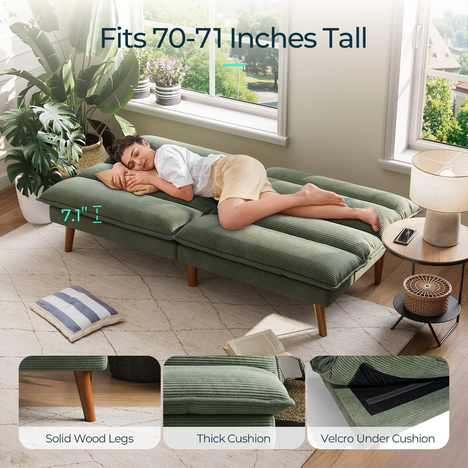 Futon Sofa Bed – Convertible Corduroy Futon Couch Bed with