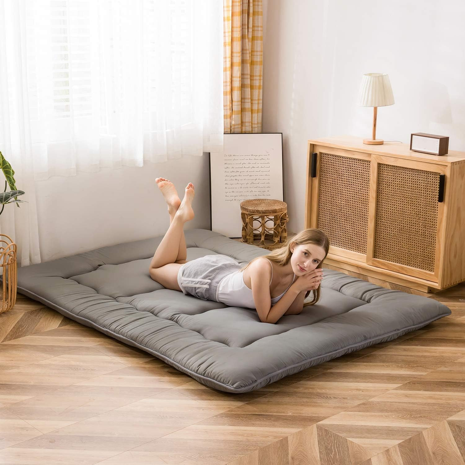 Japanese Floor Mattress Futon Mattress, Thicken Tatami Mat Sleeping Pad Foldable