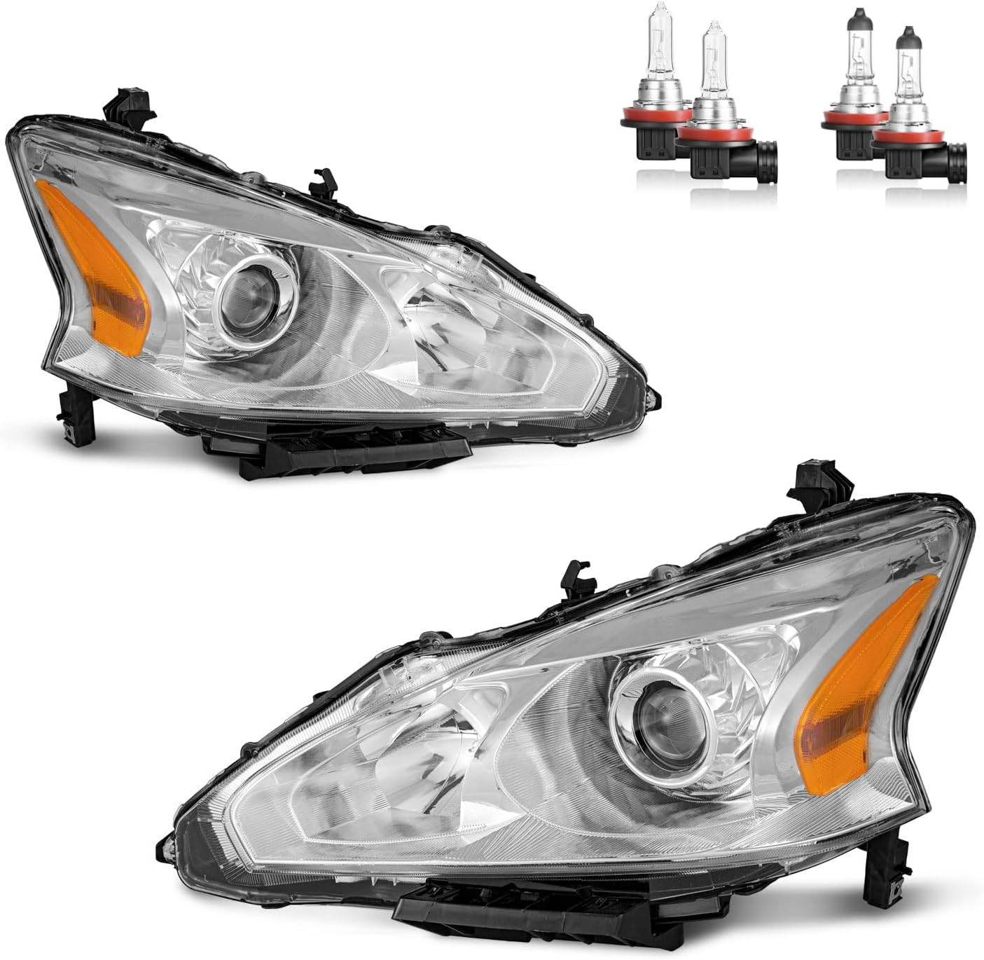 Headlights W/Bulbs for 2013 2014 2015 Nissan Altima 4-Door Sedan Headlamp Replac