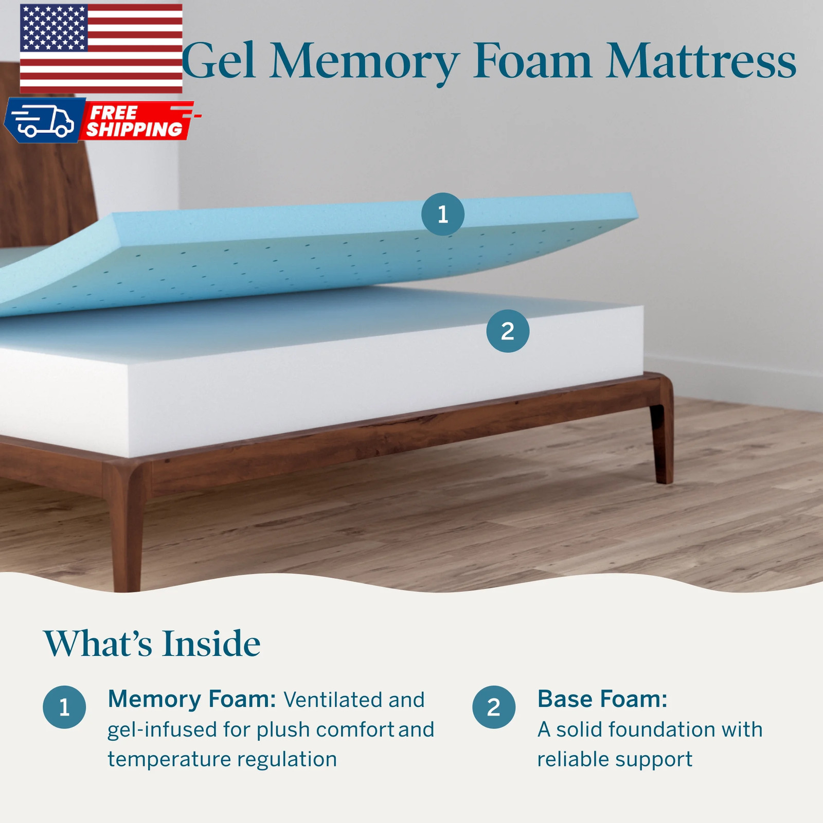 Lucid Refresh 10″ Dual-Layer Gel Memory Foam Mattress Firm Cooling Bed in a Box