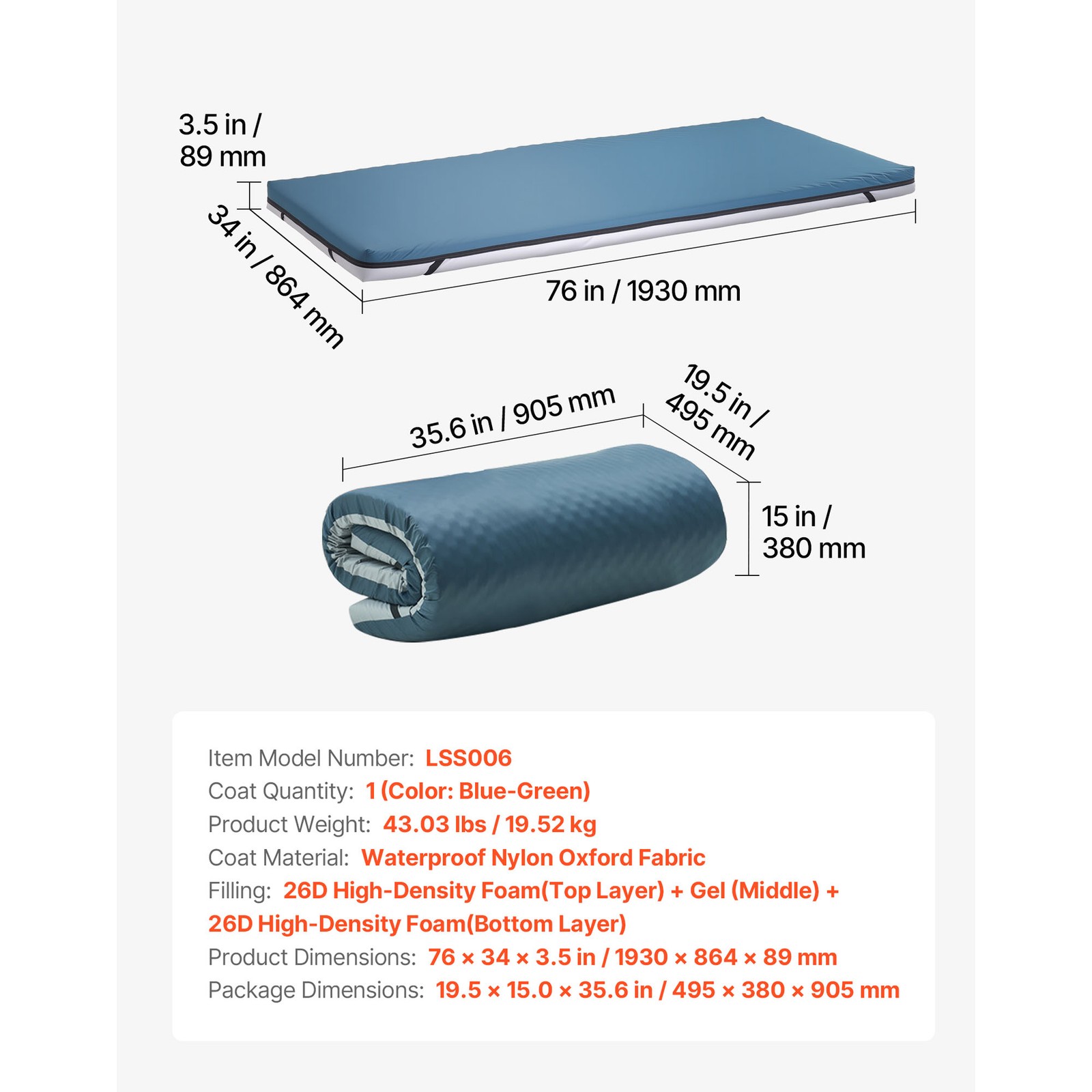 Hospital Medical Bed Mattress 3.5-Inch Water Resistant Non Slip Home Foam