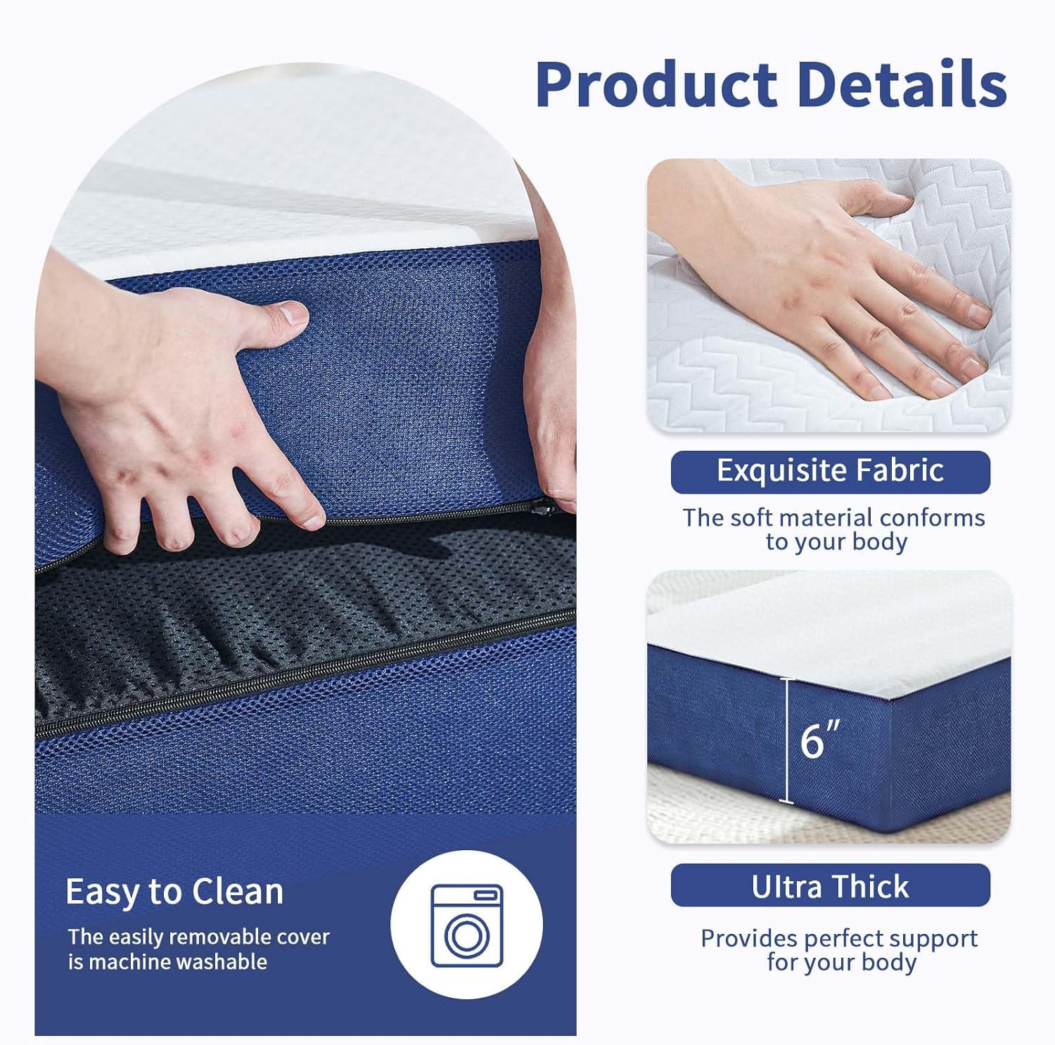 Folding Mattress Full Size, Memory Foam 6 Inch Tri Portable Trifold Mattress Fut