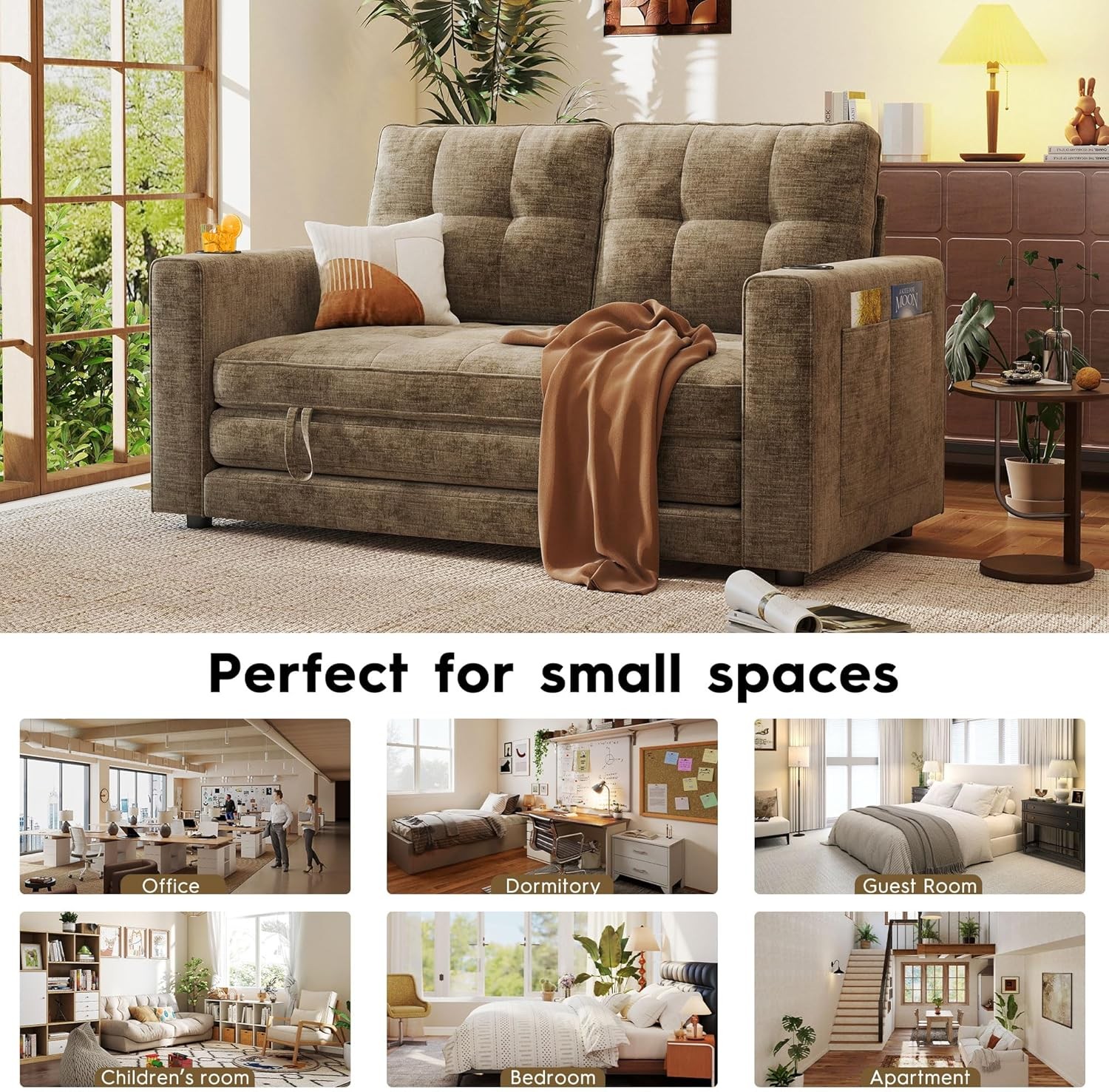 55″ Convertible Folding Sofa Bed, Pull Out Couch Love Seat Sleeper Bed,